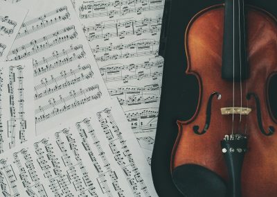 brown violin with case